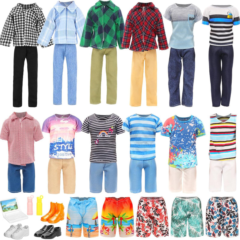 Miunana Lot 16 Items Doll Clothes & Accessories Classic Black Suit for Boy Doll Include Random 4 PCS Casual Wear + 5 PCS Dolls Pants + 3 Pairs of Shoes Laptop Water Bottles