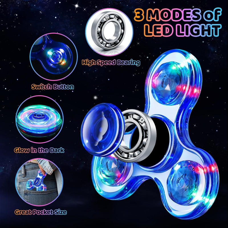 Fidget Spinner 2 Pack, Light up Sensory Fidget Toys Adults Kids 4-8-12 with Autism ADHD, Kids Travel Toys Anxiety Stress Relief Teen Boy Gifts, Classroom Prizes Glow Birthday Party Graduation Gifts