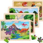 Wooden Dinosaur Puzzles for Kids 3-5, 20-Piece Wood Jigsaw Puzzles, Preschool Educational Brain Teasers