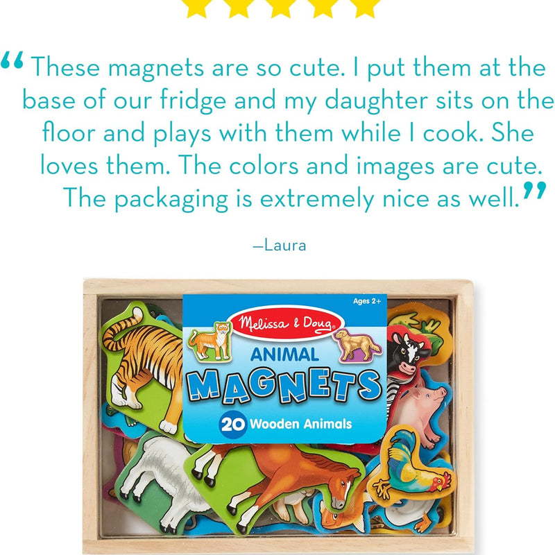 Melissa & Doug wooden animal magnets set 20 pieces for toddlers learning farm zoo pet magnets storage box