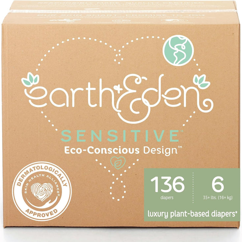 Earth & Eden Sensitive Baby Diapers, Size 3, No Harsh Chemicals, 222 ct | Eco-Conscious, Hypoallergenic, No Harsh Chemicals, Dermatologically Approved