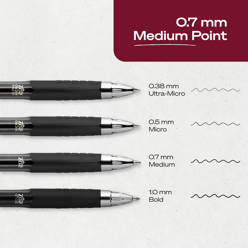 uniball™ 207 Gel Pens, Black Ink, 0.7mm Medium Point, Retractable, 12 Count, Smooth Writing, Fraud-Resistant, uni Super Ink™