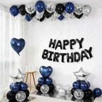 Navy Blue and Black Birthday Decorations for Men,Blue Black White Balloons Happy Birthdays Balloon Banner Silver Confetti Balloons for Men Boy Girls Women Adults Birthday Party Decorations