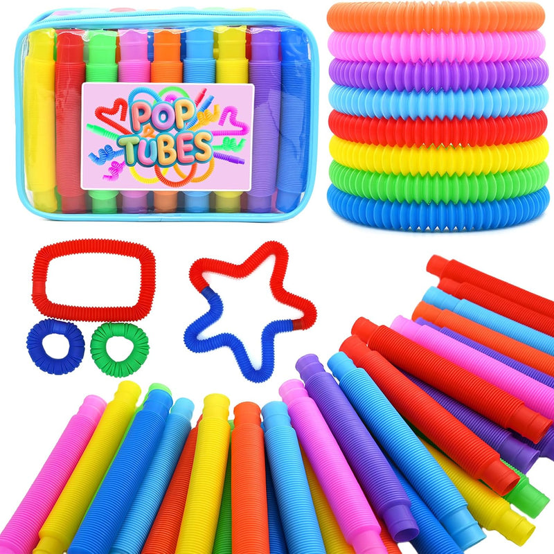 Pop Tubes, 30PCS Fidget Sensory Toys, Party Favors,Birthday Gifts,Goodie Bag Stuffers, Classroom School Reward,Creative STEM Learning & Fun for Toddler Kids(10 Colors)