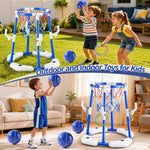 JUKUDAHU Pool Basketball Hoop, 2-in-1 Boy Pool Toys for Kids Ages 4-8 | Floating Pool Ring Game with 4 Balls and Pump, Outdoor Swimming Water Play Toy, Summer Water Toys for Kids Adults Age 3-12
