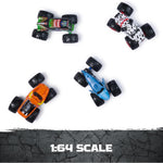 Official 1:64 scale Monster Jam, All Stars 4-pack with Grave Digger, Megalodon, Dalmatian and El Toro Loco for kids aged 3 and up