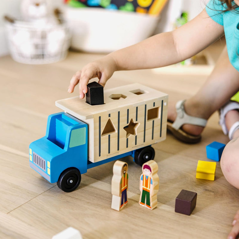 melissa & doug shape-sorting dump truck wooden toy for toddlers with montessori blocks and figures