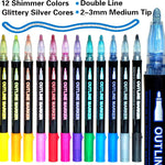 Glitter Markers Self Outline Pens Metallic: 12 Shimmer Tween Teen Girl Gifts Trendy Stuff,Drawing Art Supplies Kids 6-8 9-12 10-12,Arts Crafts Kids Ages 8-12 Year Old,Cute Cool Fun Crafts Girls 8-12