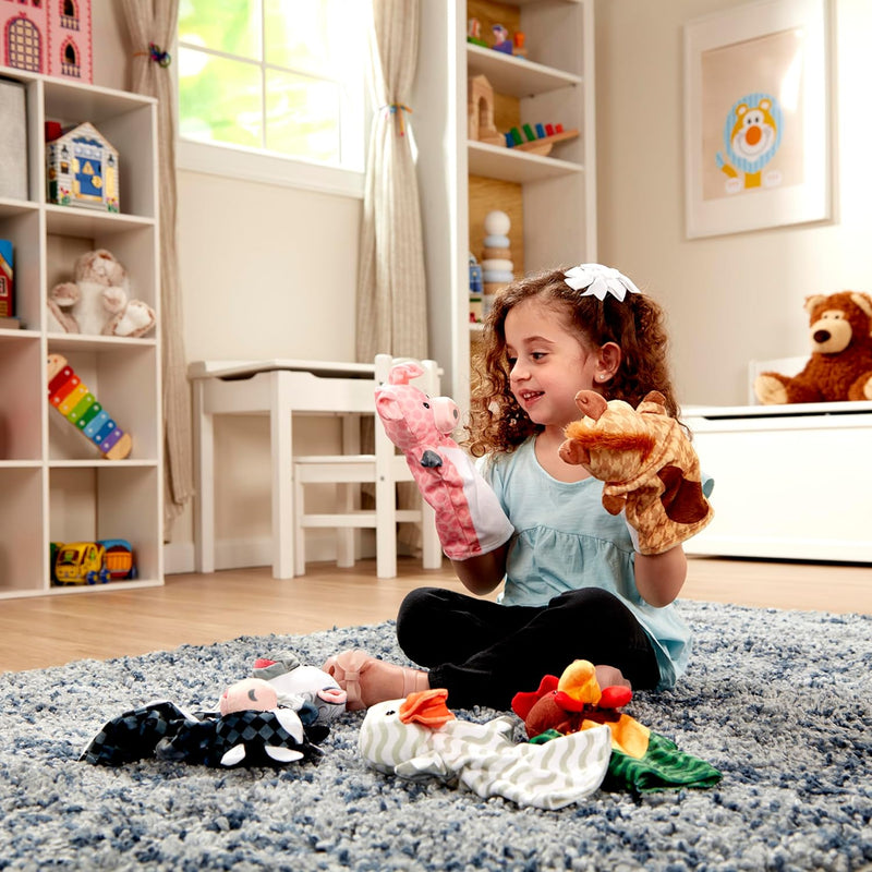 Melissa & Doug Barn Buddies Soft Farm Animal Hand Puppets - Set of 6 Cuddly Characters for Imaginative Play, Storytelling, and Skill Development for Ages 2-6.