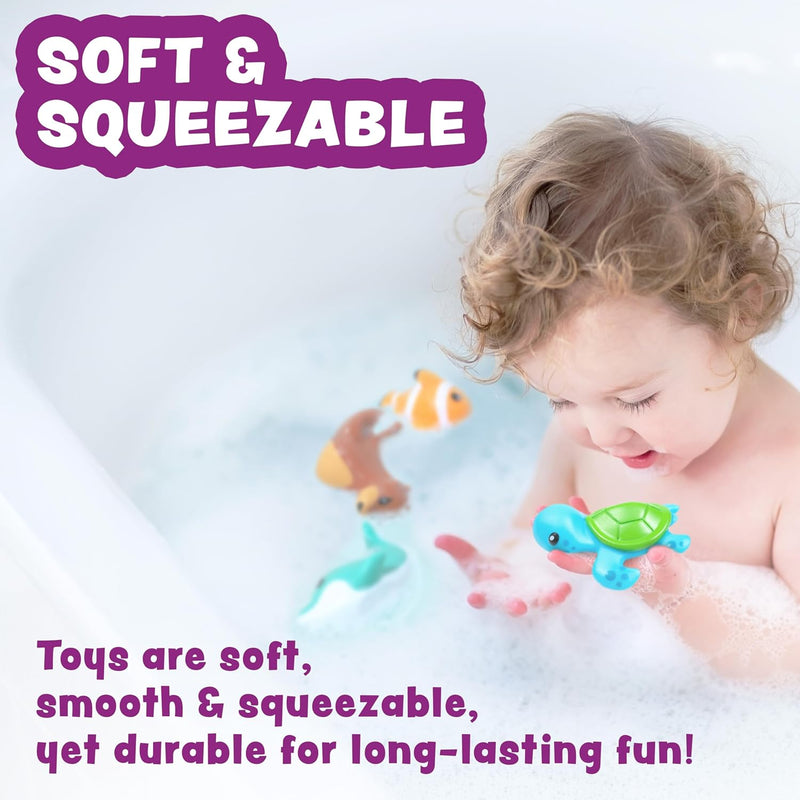 Tub Works® Marine™ Mold-Free Bath Toys, 6-Pack | Sealed, No-Hole Design | Soft, Squeezable & Float