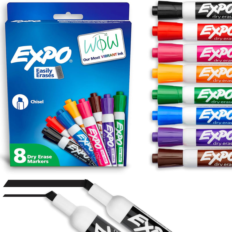 EXPO Dry Erase Markers, Low Odor Ink, Chisel Tip, 8 Count - Whiteboard, Calendar, Organization, Essential Supplies for Office, School, Classroom, Teachers