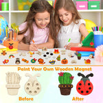 48 Pcs DIY Wooden Magnets, Wooden Art Craft Supplies Painting Kit for Kids | Ages 4-8 8-12 Glow in The Dark Party Favors Goodie Bag Stuffers Birthday Gifts Toys for Boys Girls