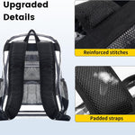 Vorspack Clear Backpack Heavy Duty PVC Transparent Backpack with Reinforced Strap Stitches & Large Capacity for College Workplace Security - Black