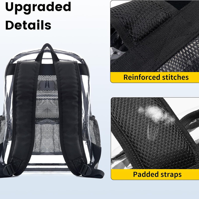 Vorspack Clear Backpack Heavy Duty PVC Transparent Backpack with Reinforced Strap Stitches & Large Capacity for College Workplace Security - Black
