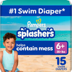 Pampers Splashers Swim Diapers, Size 6+, 15 Count, Disposable Swim Diapers, Contains Mess, No Swell