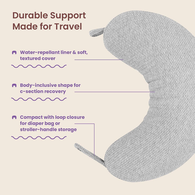 Boppy Anywhere Travel Nursing Pillow - Compact, Ergonomic Bottle & Breastfeeding Pillow with Snap & Loop Hanging Closure and Firm Hypoallergenic Fill, Baby Safety Alliance Verified