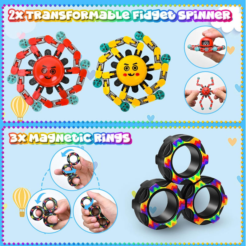 15Pack Fidget Toys Bulk for Adult Kids Age 5-7, 8-12, Sensory Autism Travel Must Have ADHD Autistic Figette Classroom Treasure Prize Box School Must Have Stress Anxiety Easter Basket Stuffers Gifts