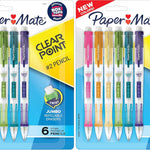 Paper Mate Clearpoint Mechanical Pencils, 0.7mm HB #2 Lead, Assorted Barrel Colors, 6 Count - Office Supplies, Back to School, Journaling