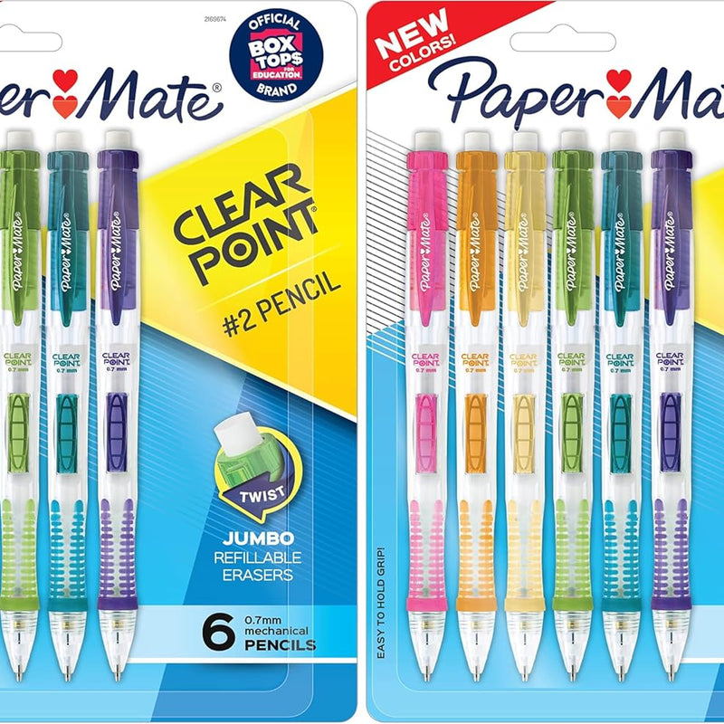 Paper Mate Clearpoint Mechanical Pencils, 0.7mm HB #2 Lead, Assorted Barrel Colors, 6 Count - Office Supplies, Back to School, Journaling