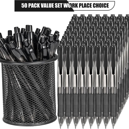 deegtran Pens Bulk, 50 Pack No Bleed Black Ink Click Pens with Soft Grip, Wholesale Retractable Ballpoint Pens for Office School, Medium Point Smooth 1.0MM