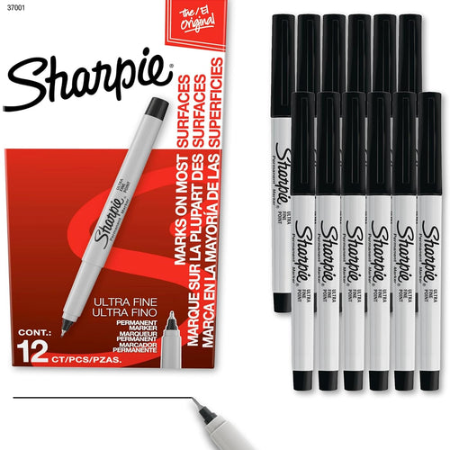 Sharpie Permanent Markers, Ultra Fine Tip, Black, 12 Count - Quick Drying, Fade Resistant