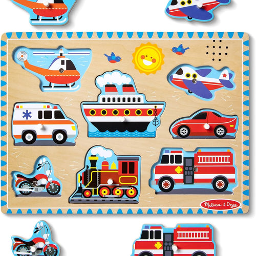 Melissa & Doug Wooden 8-Piece Vehicle Sound Puzzle for Toddlers and Kids Ages 2+