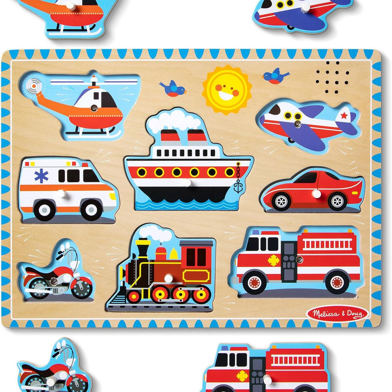 Melissa & Doug Wooden 8-Piece Vehicle Sound Puzzle for Toddlers and Kids Ages 2+