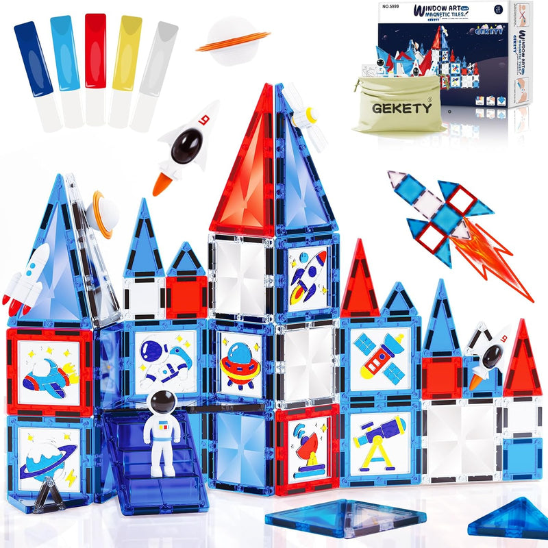 Mini Magnetic Tiles for Kids, Magnetic Building Set, Travel Toys for Ages 3+