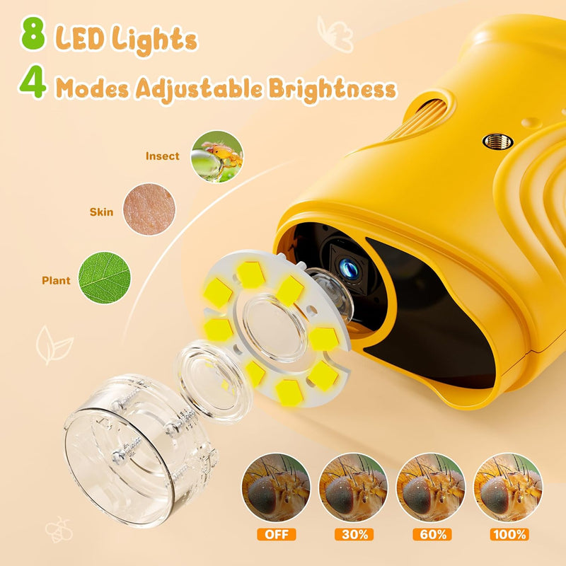 1000X Handheld Digital Microscope: 2MP Camera, 2" IPS Screen, STEM Toy for Kids 3-12