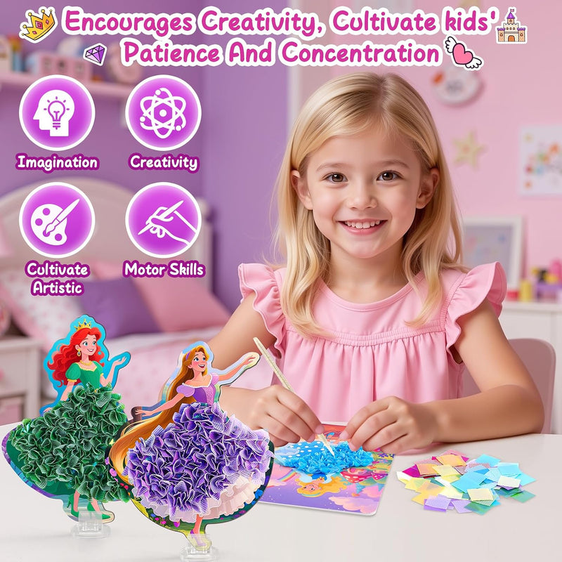 8PCS Poke Art Kits - Magical Princesses, Mess-Free Fabric Creative Art, DIY Arts and Crafts Toys for Kids Ages 3-12, Birthday Gifts & Party Favors for Girls & Boys 4, 5, 6, 7, 8, 9 Years Old
