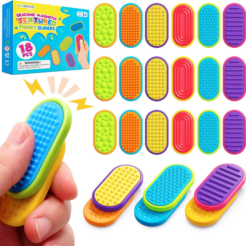 Sensory Fidget Magnet Toys for Kids: Silicone Magnetic Sliders Stress Fidgets for Autism, Stress Small Texture Fidget Toys for Classroom Prizes, Adults Office Desk / Portable Travel Must Haves, Gifts