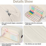 Sooez Big Capacity Pencil Case Pen Pouch, Soft Corduroy Pencil Bag with 3 Compartment, Multiple Pockets, Sturdy Zipper, Cute School Supplies Pen Bag Organizer For Teen Girls College, Beige