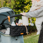 Beautiful Stroller Caddy Organizer With 2 Cup Holders - Zipper Pocket Bag | Luxury Stroller Bag with Universal Fit and Leather Straps - Spacious Accessories Perfectly Fits Doona, Nuna and Uppababy