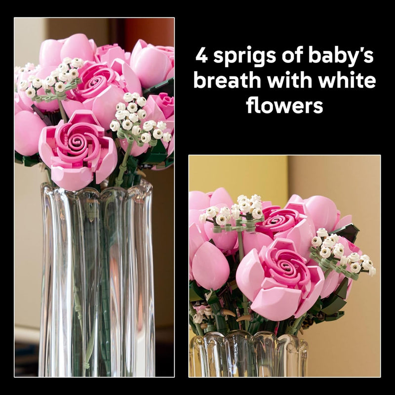 lego botanicals pink roses artificial flowers building set for adults, gifts for birthdays, room decor