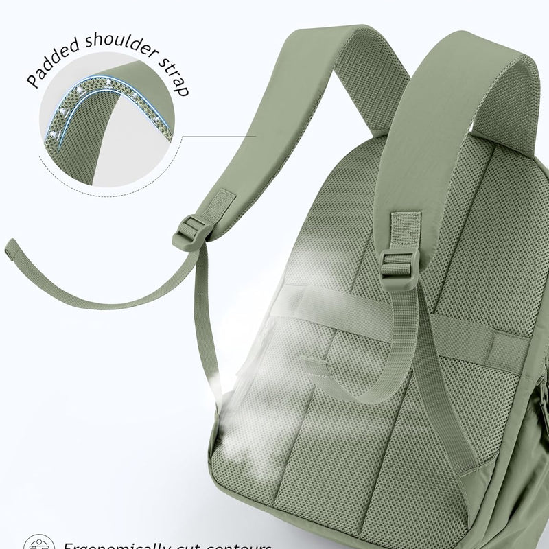 Uselike Travel Backpack for Women, 15.6 Inch Laptop Backpack, Quilted College Bookbag, Cute Work Backpacks, Water Resistant (Sage Green)