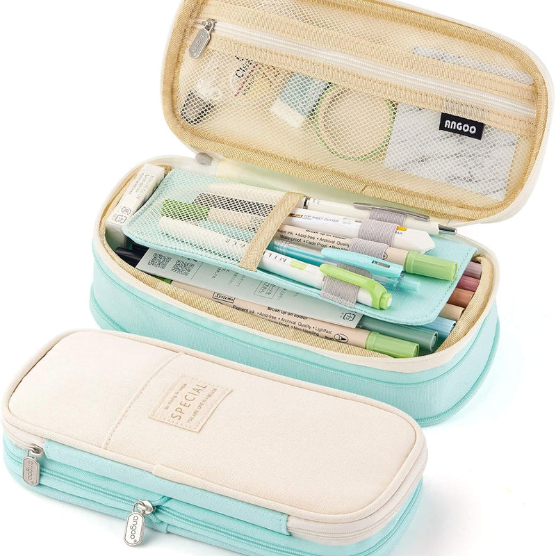 EASTHILL Big Capacity Pencil Pen Case Office College School Large Storage High Capacity Bag Pouch Holder Box Organizer Light Blue