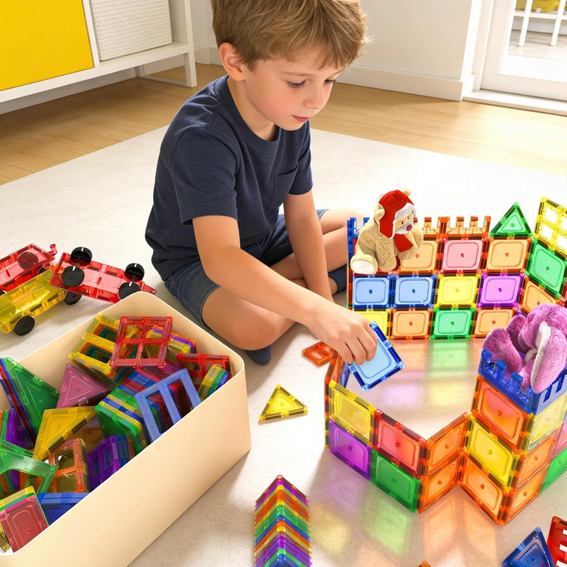 Coodoo 60 PCS Magnetic Building Tiles for Kids STEM Toy Preschool Kindergarten Toddler Toy Development