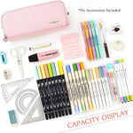 CICIMELON Large Capacity Pencil Case 3 Compartment Pouch Pen Bag for School Teen Girl Boy Men Women (Pink)