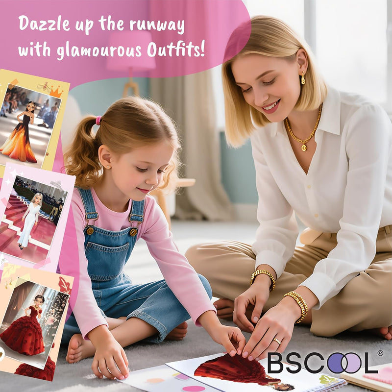 BSCOOL Sticker Dress up Books - Sticker Activity Book for Kids. Learn Girls Fashion Design with Stickers and Guides for Kids 5 and up. Little Designer Creativity Book. Stickers, Paper Dolls. - Glamour