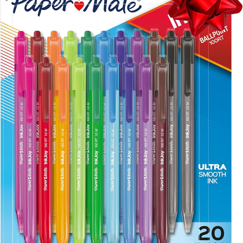 Paper Mate InkJoy 100RT Retractable Ballpoint Pens, Medium Point (1.0mm), 20 Count - Teacher Essentials, Colorful Office Supplies, Note-Taking, Back to School