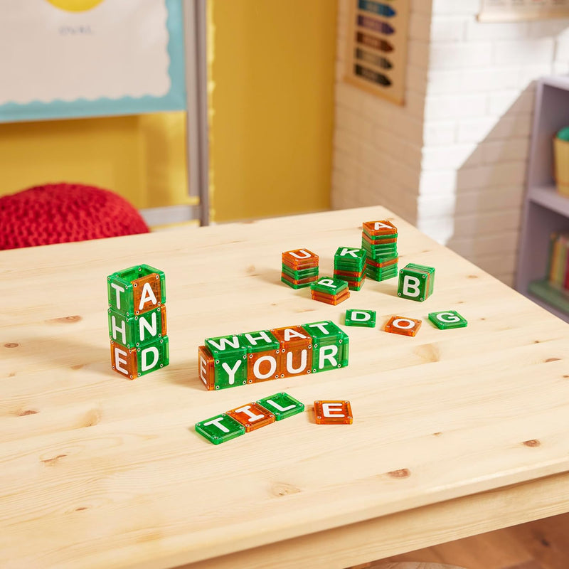 MAGNA-TILES microMAGS Learn Letters 56-Piece Magnetic Construction Set, The Original Magnetic Building Brand