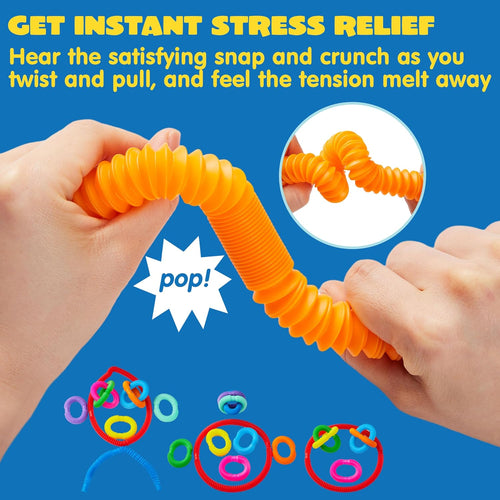 JOYIN 18 Pack Pop Tubes, Sensory Toys (Small) Fidget Toys Party Favors - 9 Colors, Creativity Learning & Fun for Kids - Perfect for Prizes Goodie Bags, Classroom School Reward