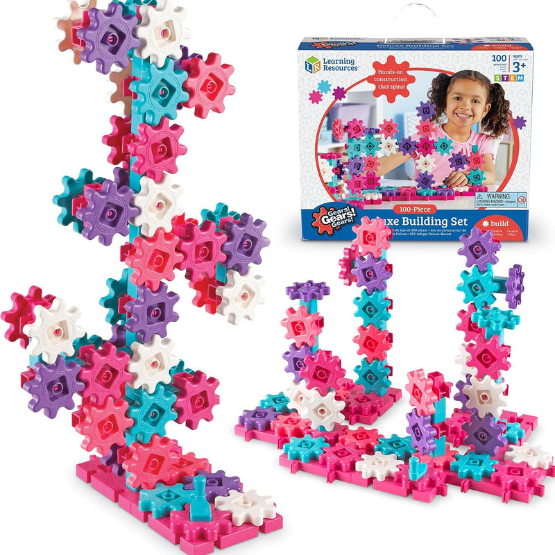 Learning Resources Gears 100-Piece Deluxe Building Set -STEM Activities, Fine Motor Skills, Toddler Explorer Kit, Science and Construction, Boys and Girls Gifts