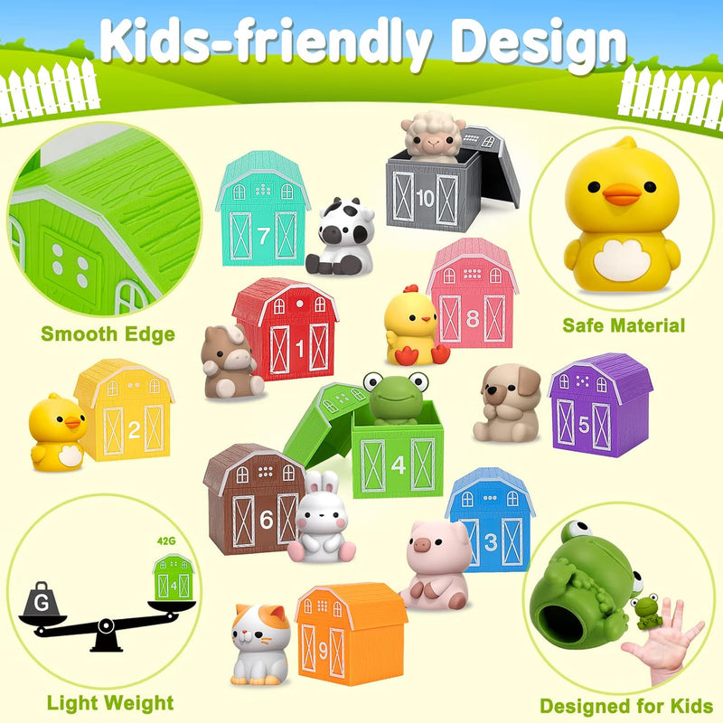 20-Piece Farm Animals Toy Set for Toddlers, Montessori Counting and Matching Fine Motor Games