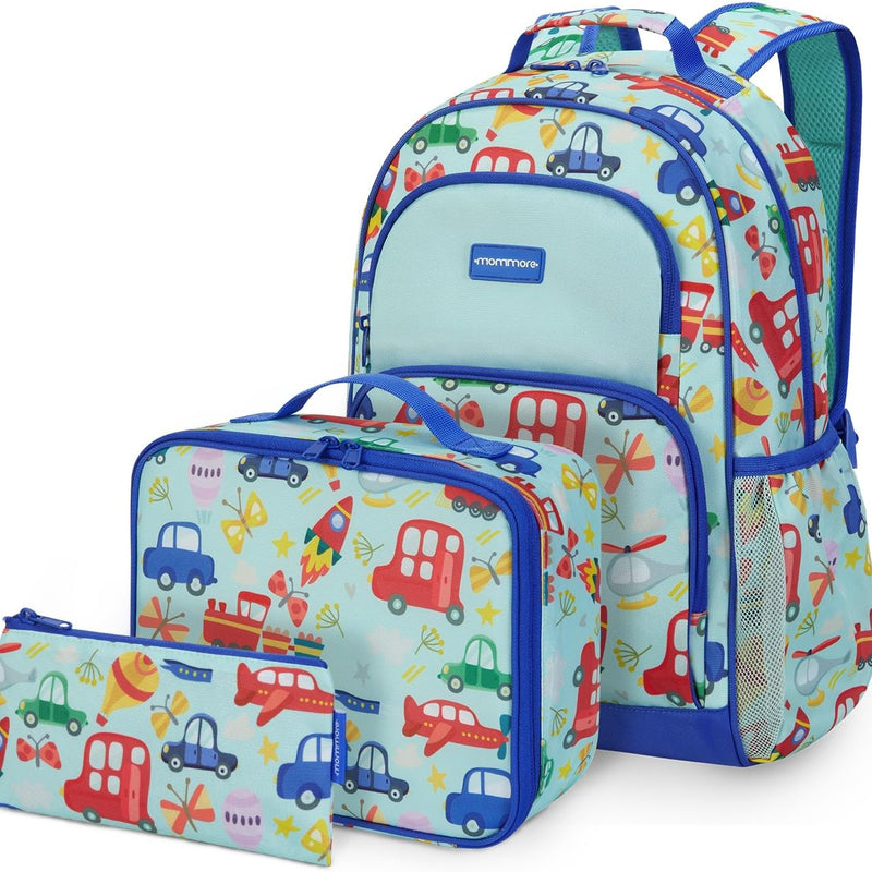 mommore Kids Backpack for Boys Girls 4-8 Kindergarten Elementary School Backpack with Lunch Box - 15” H Fit Folder