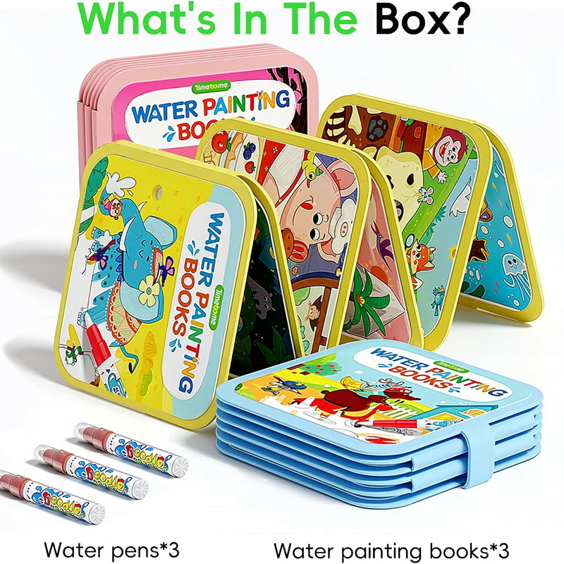 Timetome Water Painting Books for Kids Ages 3-6 | Water Coloring Books with Water Pens, No Mess Travel Toy for Kids to Develop Creativity, Fine Motor Skills and Early Learning