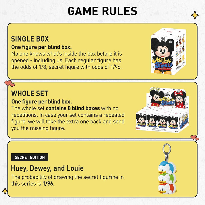POP MART Mickey Family Figures Cute Together Keychain Series Blind Box ,Random Design Action Figures Collectible Toys Home Decorations, Single Box