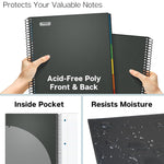 Dunwell 5-Subject Notebook, College Ruled, Colorful Movable Pocket Dividers with Tabs, Front/Back Plastic Covers, 200 Sheets (400 Pages) of 3-Hole Punch Perforated 8.5x11 Paper