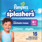 Pampers Splashers Swim Diapers, Size 6+, 15 Count, Disposable Swim Diapers, Contains Mess, No Swell