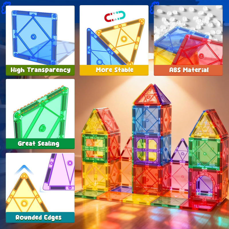 Magnetic Tiles Toddler Toys, Magnetic Building Blocks for Kids Ages 3-12